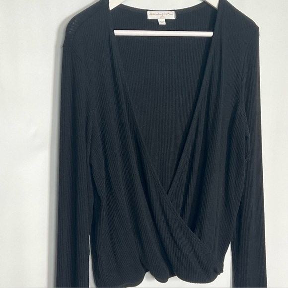 Spiritual Gangster Wrap Ribbed Long Sleeve Top Black Large - Picture 9 of 12